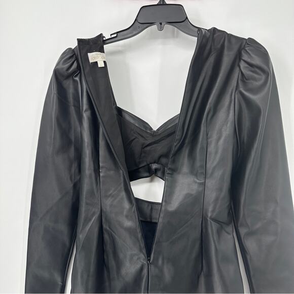 Torn by Ronny Kobo Puffed Sleeve Bodycon Vegan Leather Midriff Cutout Minidress - Picture 5 of 8